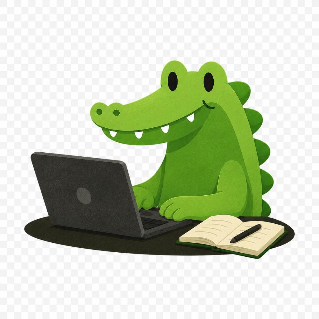 Gator typing on a laptop